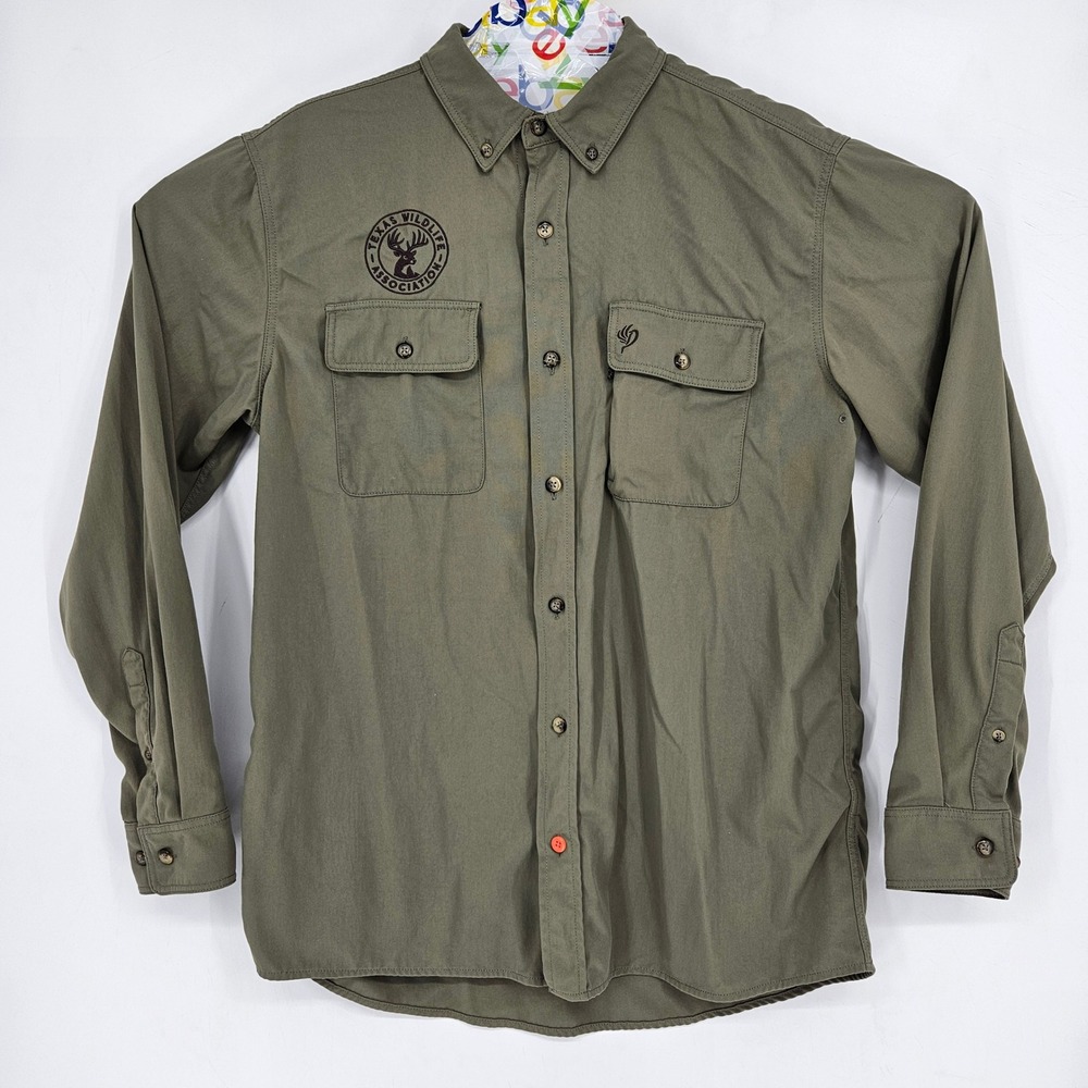 Duck Camp Shirt Mens Large Long Sleeve Green Button Down Fishing Outdoors